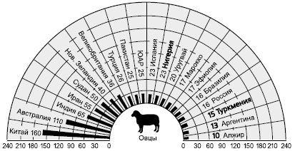 Рис. 98, б. Мировое поголовье овец, млн голов