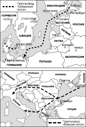 Рис. 25. Строящиеся газопроводы «Северный поток» и «Южный поток»
