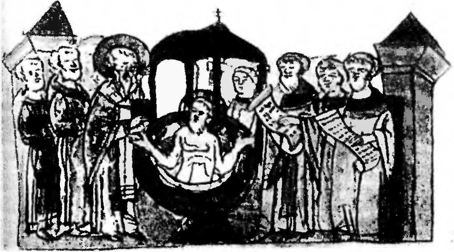 Крещение Руси. Миниатюра Радзивилловой летописи. Конец XV в.