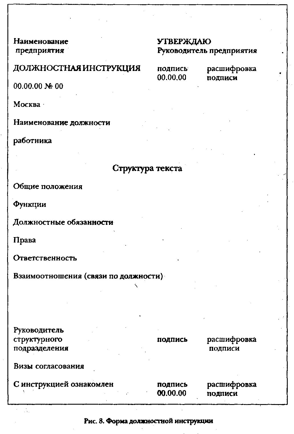 Форма должностной инструкции