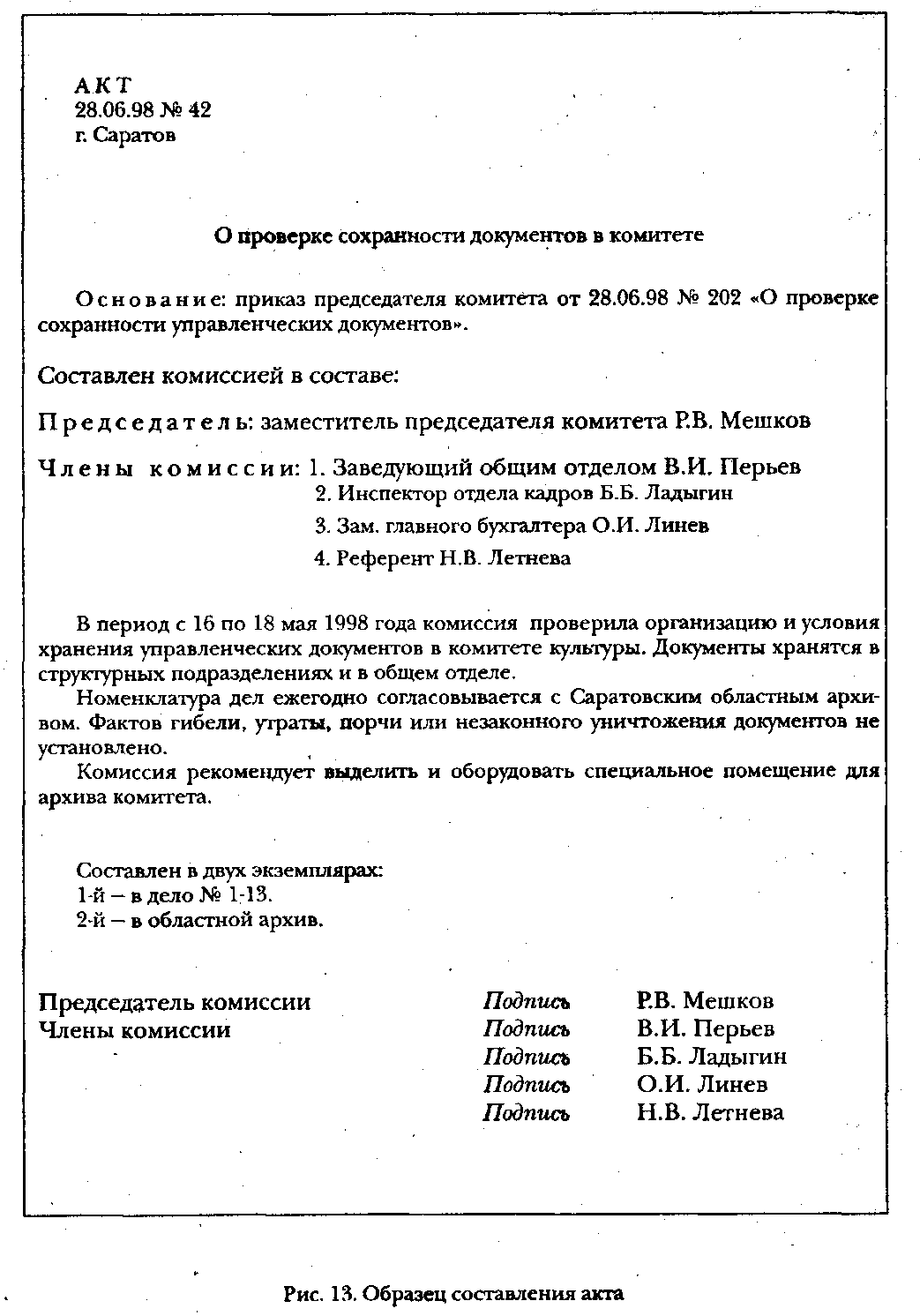 Образец составления акта