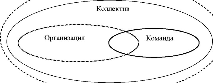 Рис. 1. Группа, коллектив, организация и команда