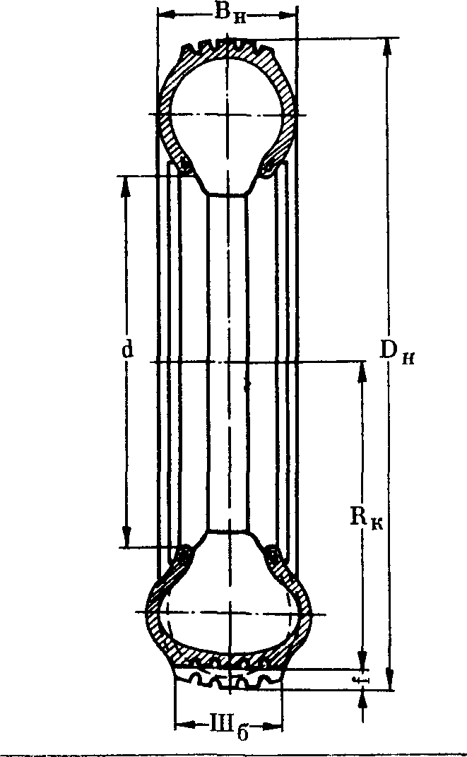 Рис. 117. Условные обозначения габаритов надутой и ненагруженной шины